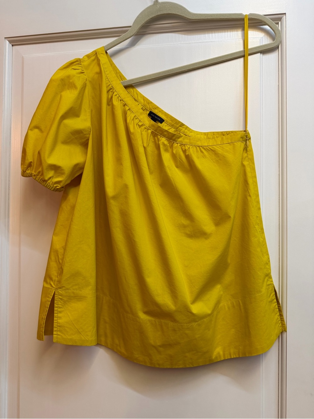 Ann Taylor One-Shoulder Yellow Puff Sleeve Top